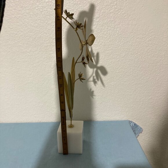 Vintage Brass Flower Sculpture With Marble Base - Picture 7 of 8